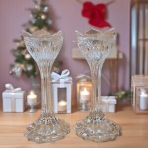 Lotus Crystal Tall Faceted Candle Holders Pair